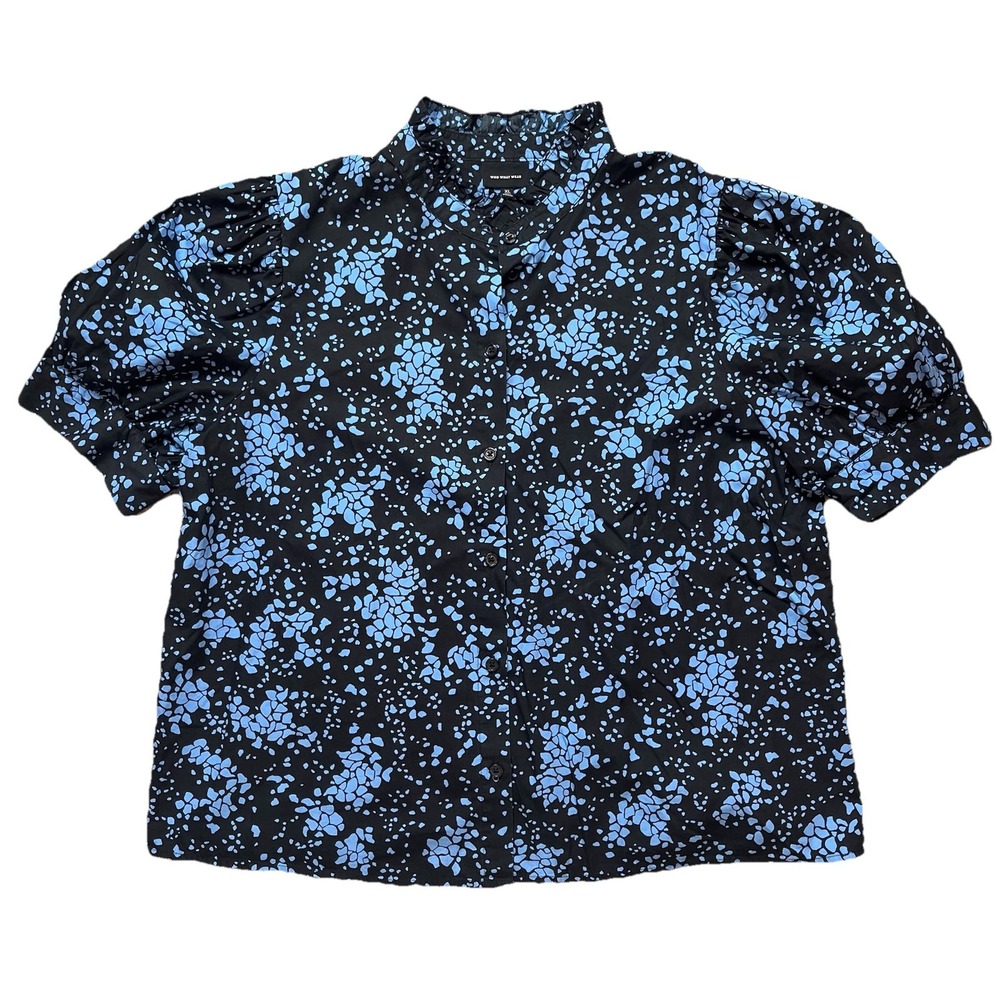 Who What Wear Floral Puff Sleeve Ruffled Collar Blouse XL 100% Cotton Office